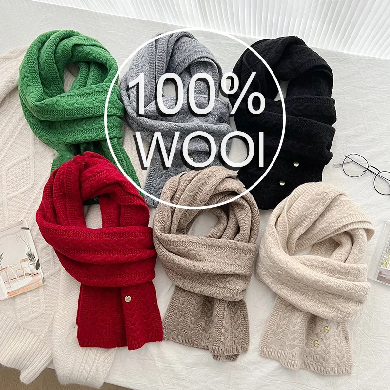

Luxury Winter 100% Wool Scarf Women Knitted Solid Cashmere Handkerchief Warm Pashmina 2 Colours Female Shawl Pareo Soft Bufanda