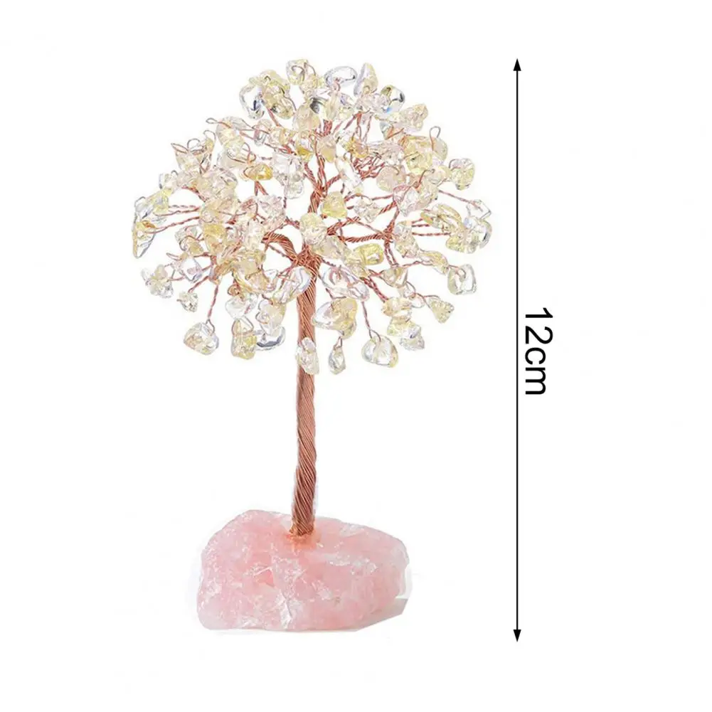 Rose Quartz Lucky Tree Good Meaning Handmade Home Decor with Base Faux Crystal Copper Wire Lucky Money Tree Home Decorations