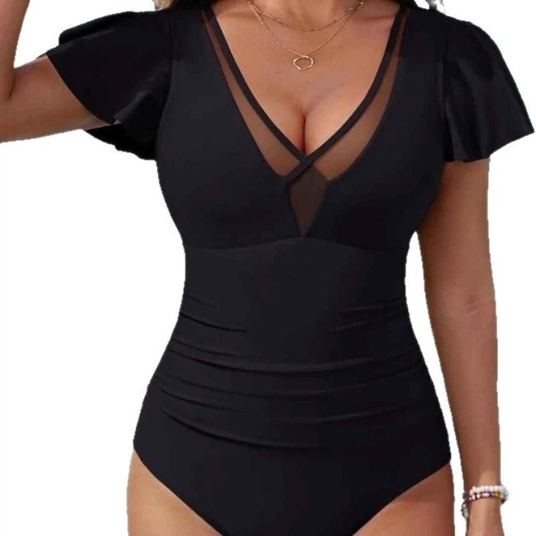 Nuevo traje de baño de una pieza con cuello en V y espalda cruzada, conjunto de traje de baño sólido de una pieza, Tops de traje de baño TK278, blusa Sexy para mujer, Tops