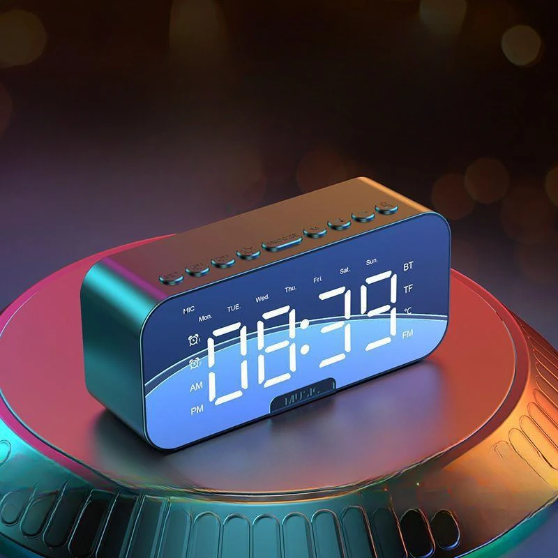 Bluetooth Speaker FM Radio TF Card Player Sound Box with Display Large Volume Desktop Alarm Clock Speaker Boom for All Phone