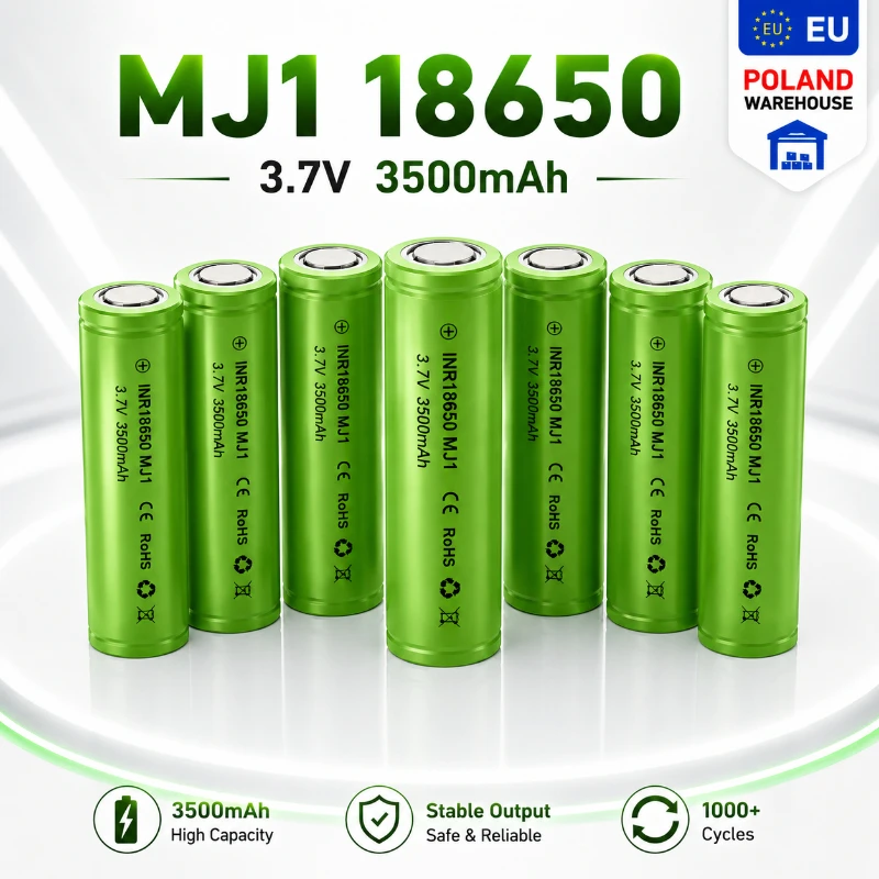 INR18650 MJ1 Lithium-Akku 18650 3,7V 3500mAh wiederaufladbar, hohe Kapazität, stabile Leistung und lange Lebensdauer für Elektrowerkzeuge, DIY und Selbstbau-Akkus, vorrätig in Polen, EU.