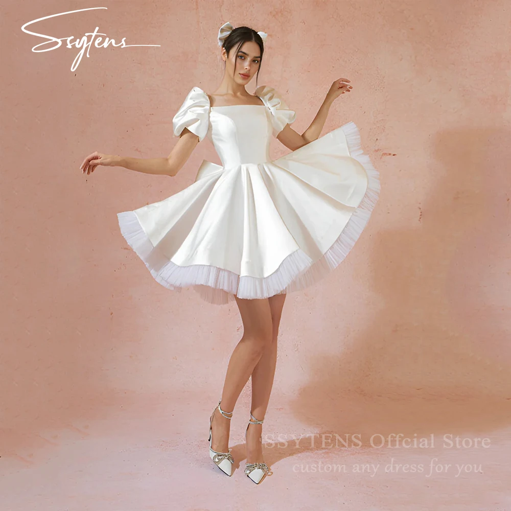 

SSYTENS Cinderella Mini Prom Dresses Square Neck Layering Evening Dress Princess Short Sleeves Wedding Party Dress Customized