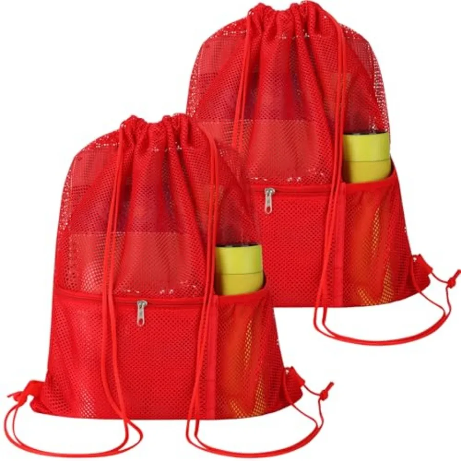 

2 PACK Mesh Drawstring Backpack Bag, Multifunction Mesh Bag for Swimming, Athletic Gym, Clothes, Beach, Swim