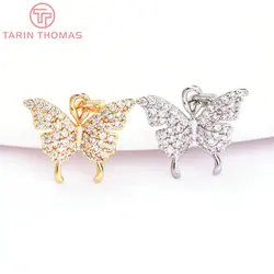 (6749) 4PCS 13x10.5MM 24K Gold Color Brass with Zircon Butterfly Charms Pendants High Quality Jewelry Making Findings Wholesale