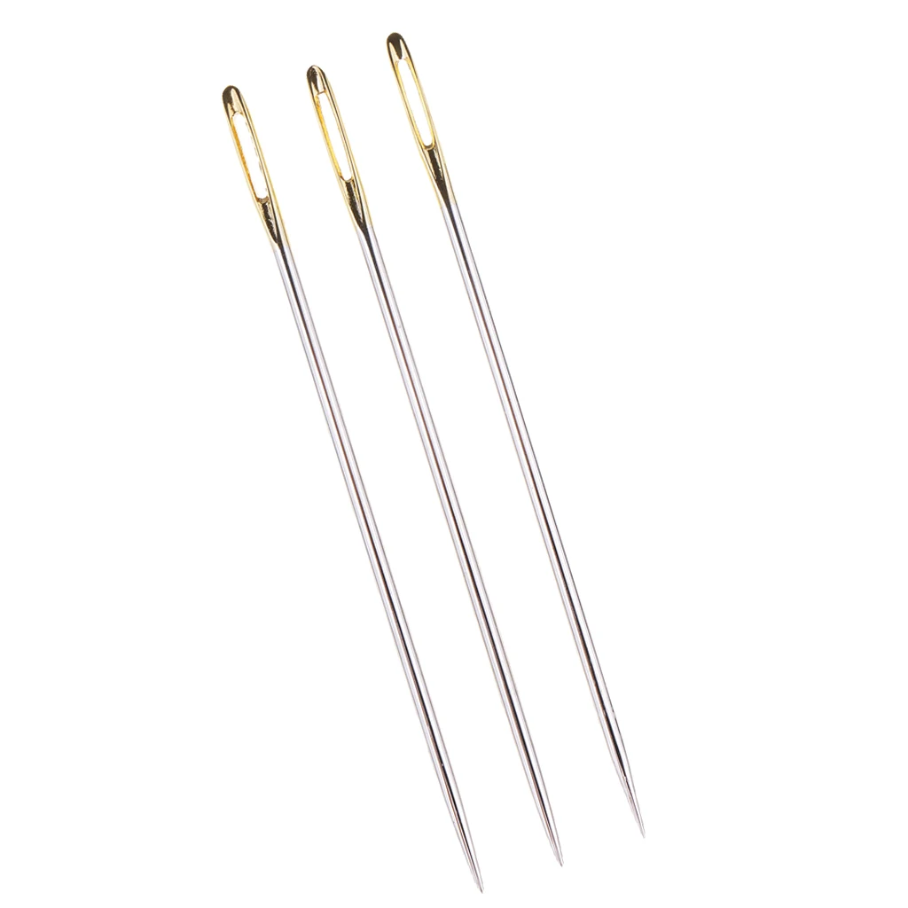 3 Pieces Extra Long Large Eye Stitching Needles, Steel, Embroidery & Darners Tool, Easy Thread Hand Sewing Needle