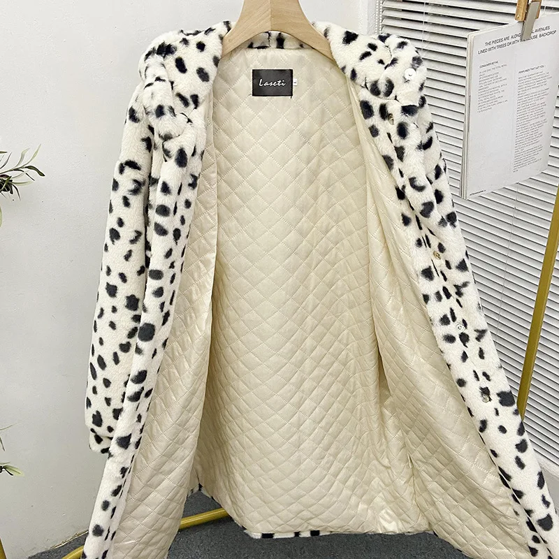 Winter New Women Faux Fur Coats Leopard Print Hooded Fake Rabbit Hair Jackets Loose Warm Thickened Long Plush Fluffy Overcoats