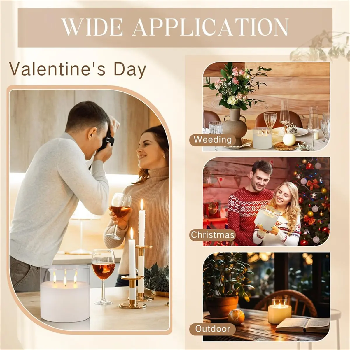 6x6Inch Extra Large Flameless Candles, 3 Wick Glass Large Candles with Remote Control and Timer,for Home Party Decor