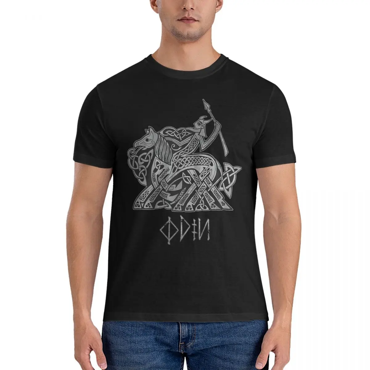 Men Odin Entering On Sleipnir (Gray) T Shirts Valhalla 100% Cotton Clothing Vintage Short Sleeve O Neck Tee Shirt