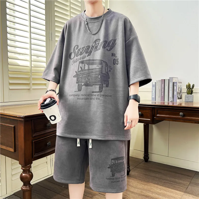 New 2024 Summer Loose Tracksuit Men's Sets Casual Sport Short Sleeve T-Shirts And Shorts Two-Piece Set Youth Streetwear Clothing