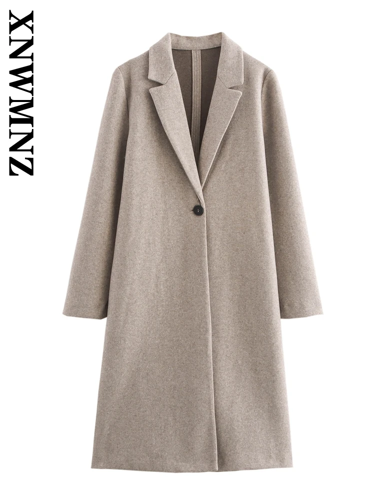 XNWMNZ 2024 Autumn/Winter Woman\'s Casual Button Long Sleeve Solid Color Jacket Female Fashion Mid-length Notched Collar Top Coat