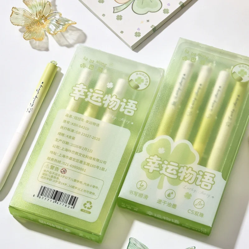 4pcs Crystal Four Leaves Grass Twist Gel Pens Green Gradient Expansion Pens Students Smooth Writing Pens For Office Daily Use