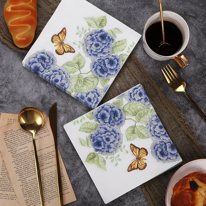 New Hydrangea Colorful Napkins Printed Paper Napkins Western Restaurant Hotel Cafe Pure Wood Pulp Paper 20 Pieces 2 Layers 33cm