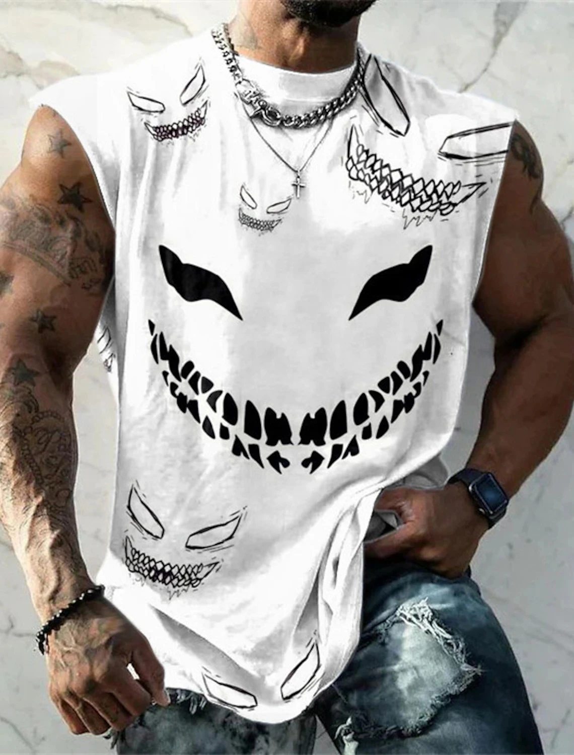 Sports Vest Mens Loose Summer Trendy Fitness Sleeveless Bottom Shirt Retro Oversized Round Neck Short Sleeve T Shirt 2Xs-6Xl