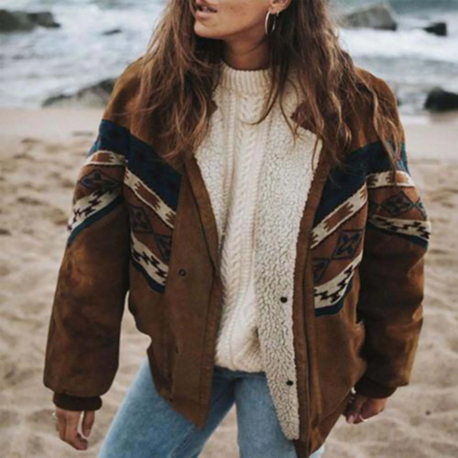 Women Vintage Cotton Jackets Coats Autumn Fashion Clothes Print Outwear Loose Top Bohemian Long Sleeve Female Elegant Streetwear