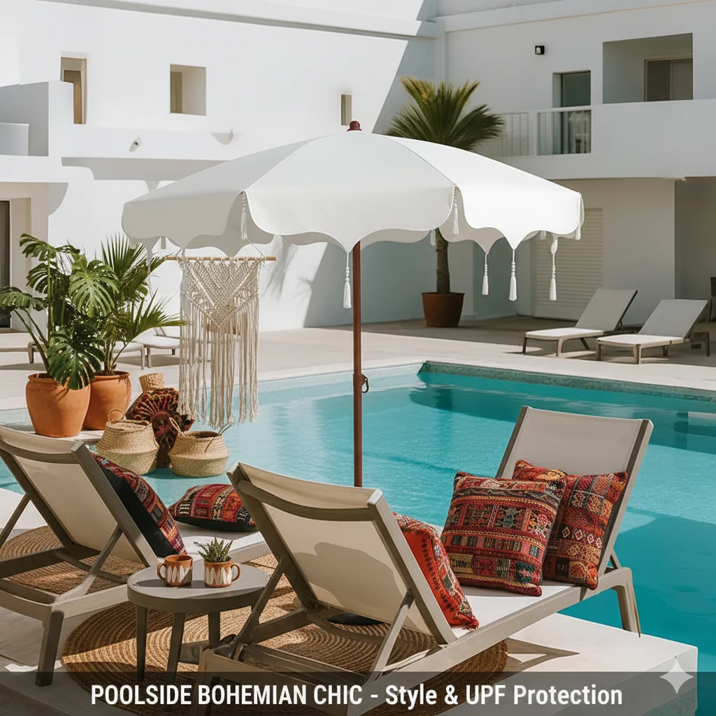 Large Portable Adjustable Height Durable Sun Umbrella UPF50+ for Courtyard Garden Patio (Base Not Included)