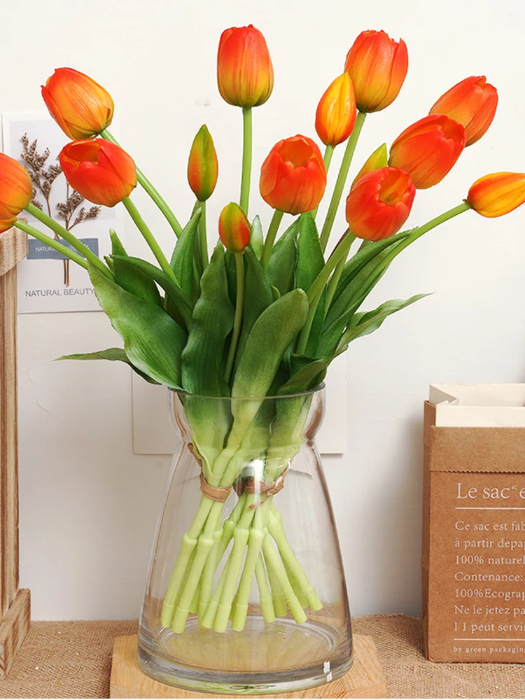 Kunsttulpen Realistische Siliconen Luxe Tulpenboeket Huis Kamer Vaas Arrangement Kunstmatige Bruiloft Tuin Kerstdecoratie - afbeelding 2