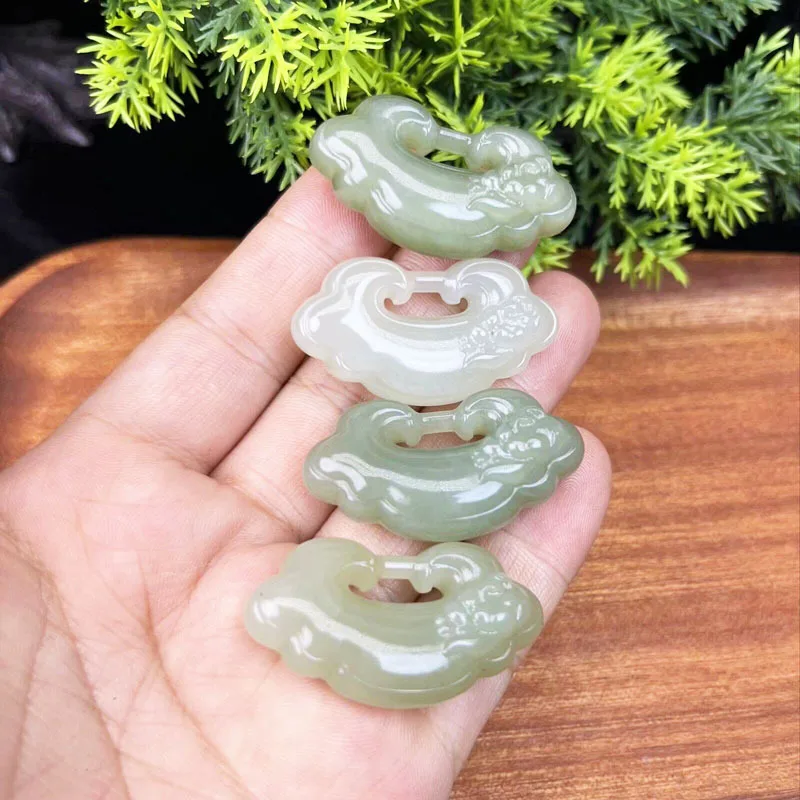 

Qinghai Material Hetian Ruyi Auspicious Sweater Chain Cloud Lock Flower Large Jade Pendant