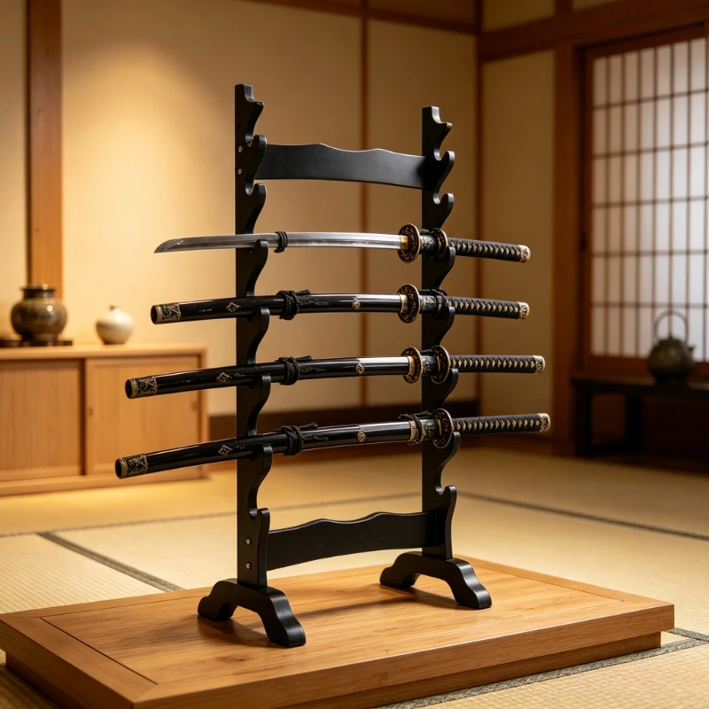 Multi-Tier Bamboo Sword Stand, Floor Display Rack for Katana & Blades, Traditional Wooden Holder for Home & Dojo Use