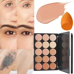 15-Color Face Concealer Palette with 1Piece Brush and Makeup Sponge Set Contouring Color Correction - Full Coverage Makeup Kit