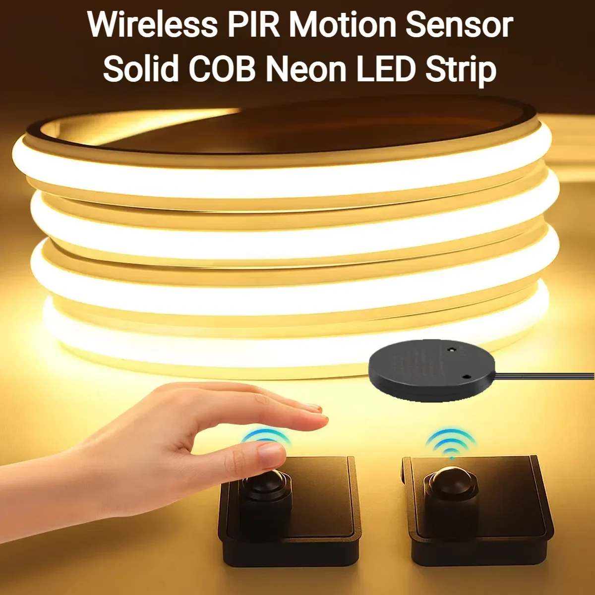 Ultima striscia LED al neon COB solida 24V con interruttori con sensore di movimento PIR wireless Tubo in gel di silicone puro impermeabile ad alta luminosità