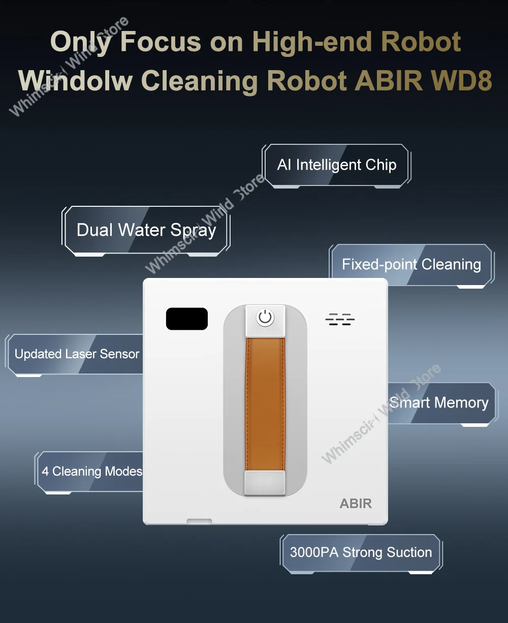 Window Vacuum Robot Cleaner ABIR WD8, Dual Ultrasonic Spray, AI intelligent Wipping, Updated Laser,Smart Home Glass Wall Washing