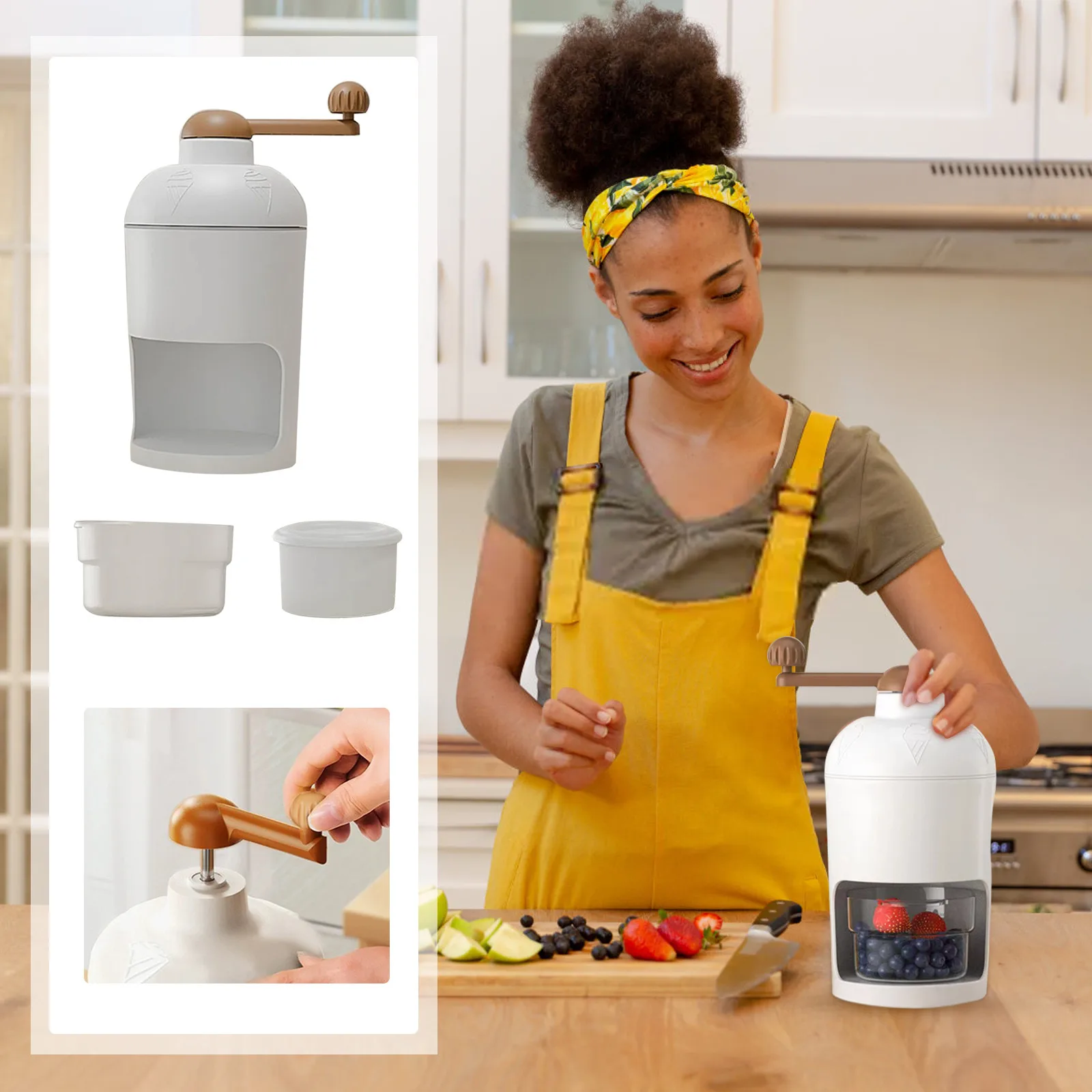 Shaved Ice Machine Hand-Cranked Ice Crusher with Ice Mold Portable Continuous Hail Machine Household Crusher Kitchen Accessories