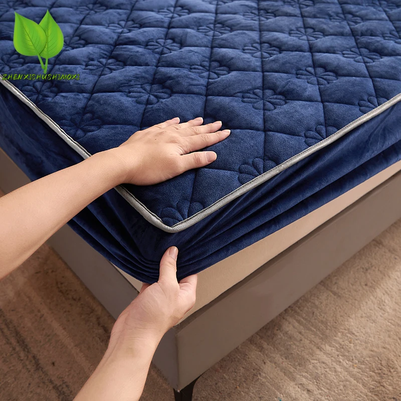 Crystal Velvet Thicken Mattress Pad Protector Adjustable Fitted Sheets Bed Covers Anti-bacterial Pad for Bed 150x200 180x200 1pc