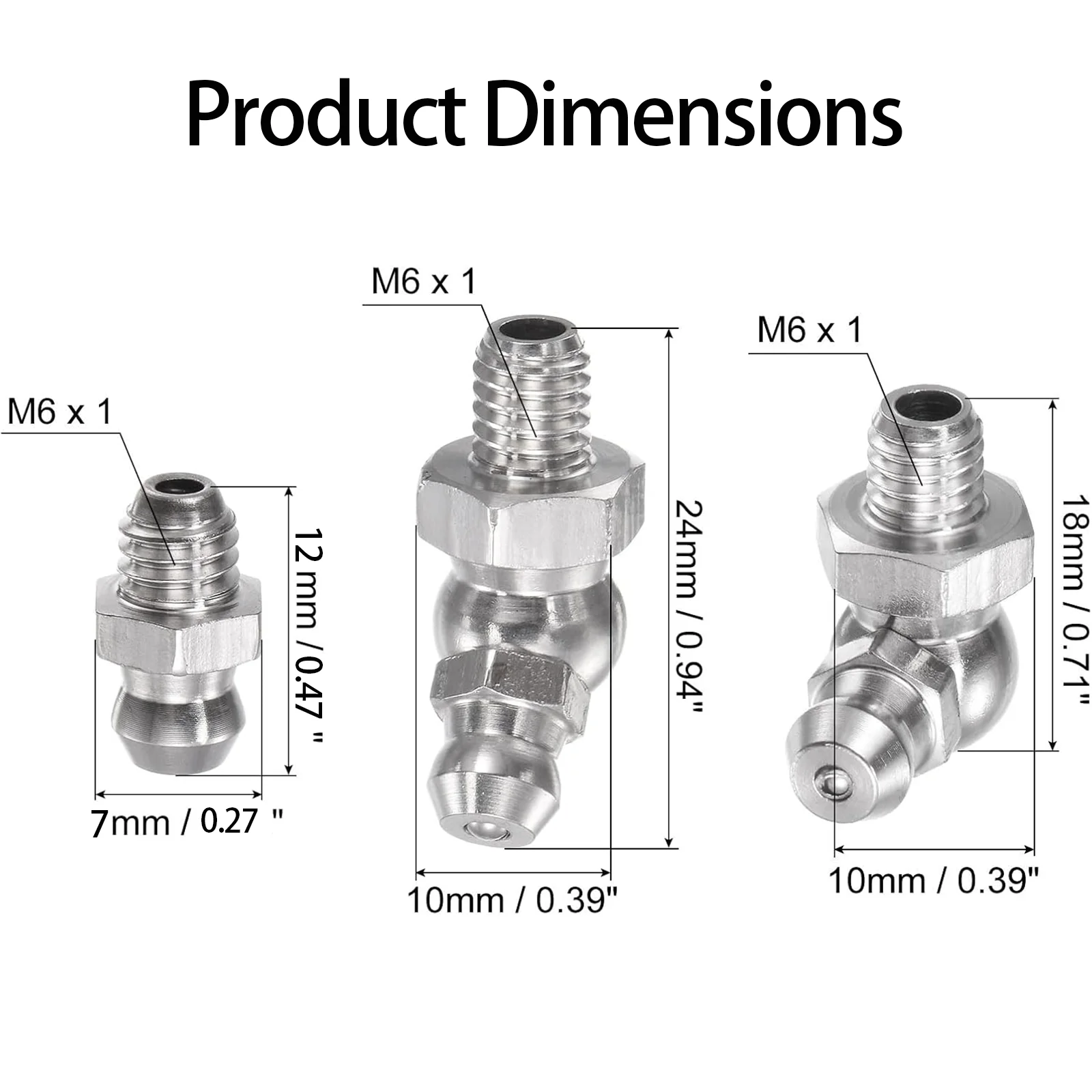 Metric Grease Nipple Assortment M6 Hydraulic Zerk Fitting Straight 45 90 Degree Angled Nozzle Adapter for Grease Gun Tool Kit