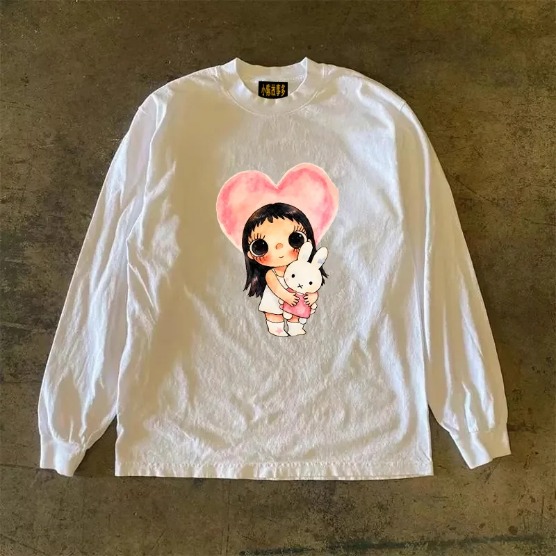 Heavyweight Pure Cotton Long Sleeve T-Shirt Unisex Vintage Style Streetwear Versatile 310gmao Xiaocheng Story Multi-Design