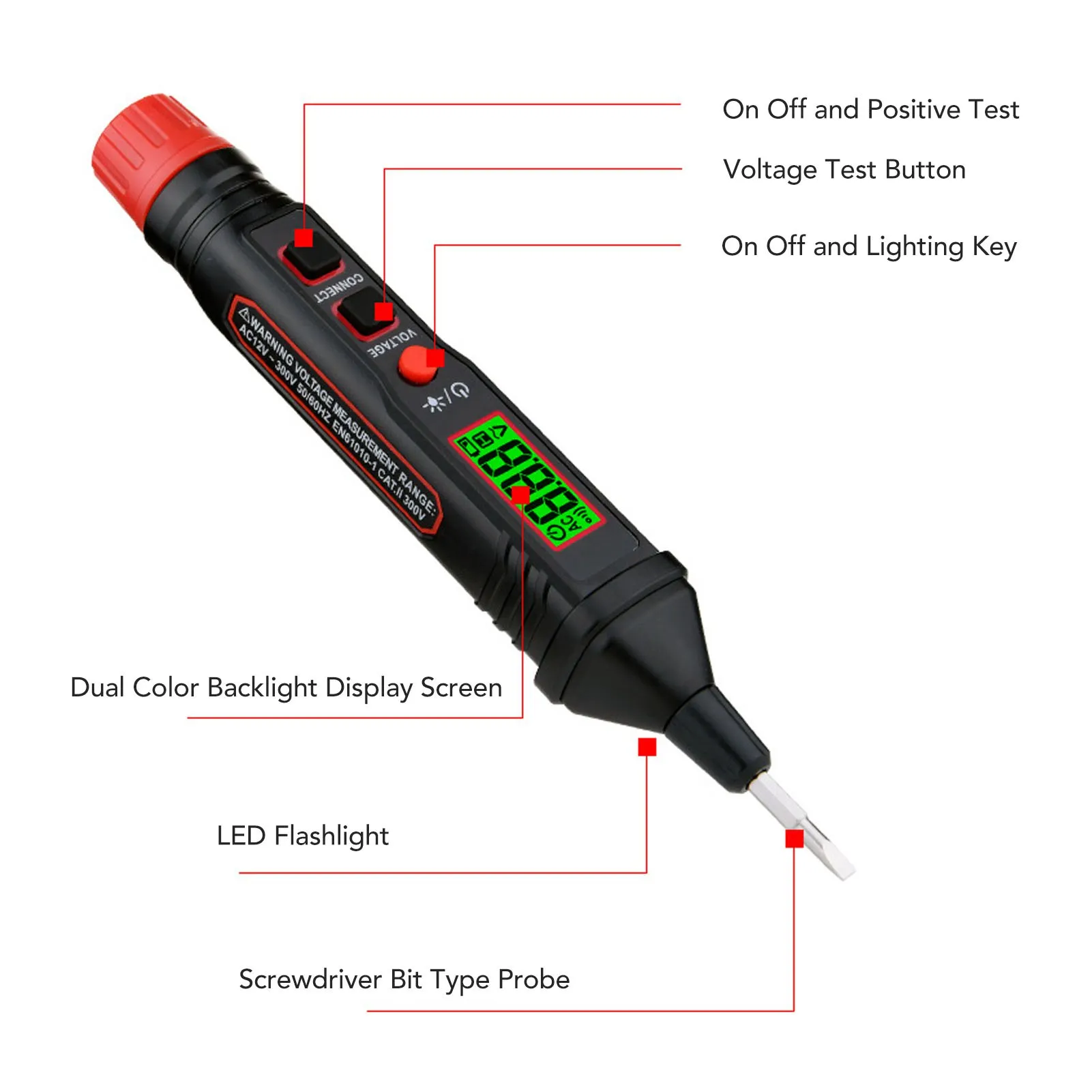 Live Wire Finder Non-Contact Voltage LCD Signal Strength Display Dual-color Backlight Data Hold Function For Automobiles