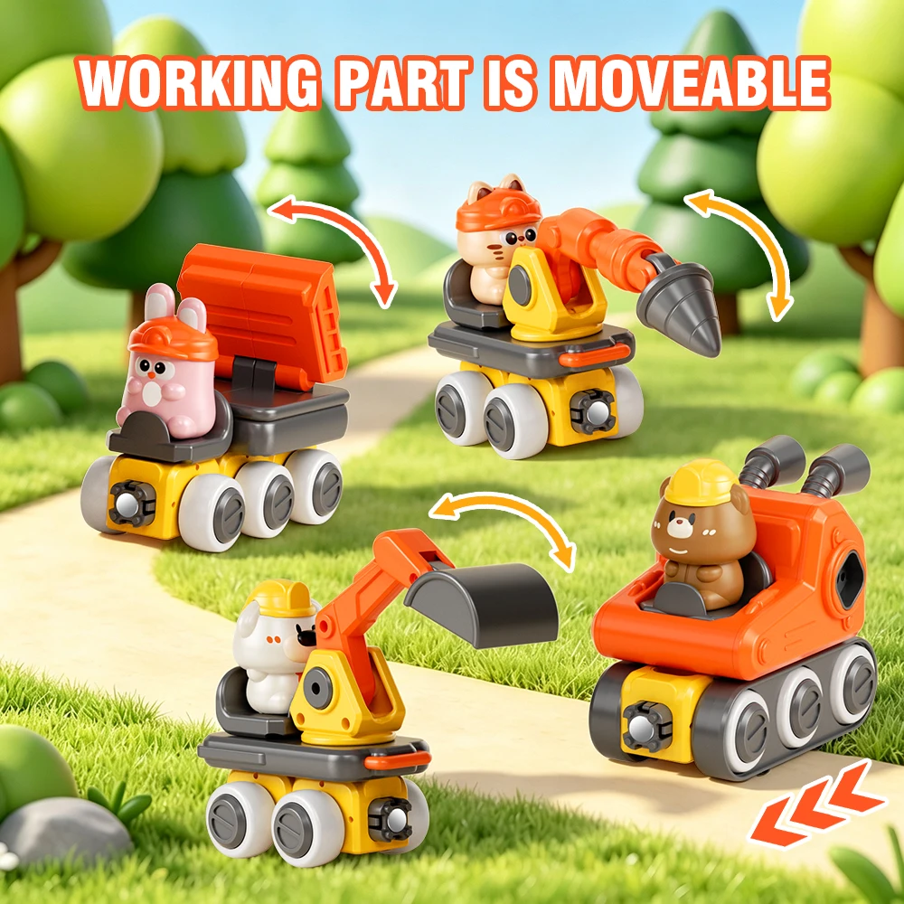 4 In1 Magnetic Assembly Car Model Multi-Function Construction Team Combined Deformation Engineering Vehicle Educational Toy Gift
