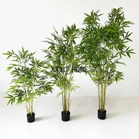 120/140/160/180cm Artificial Bamboo Tree Potted Fake Silk Leaves Branches Green Plants Floor Bonsai Home Garden Outdoor Decor