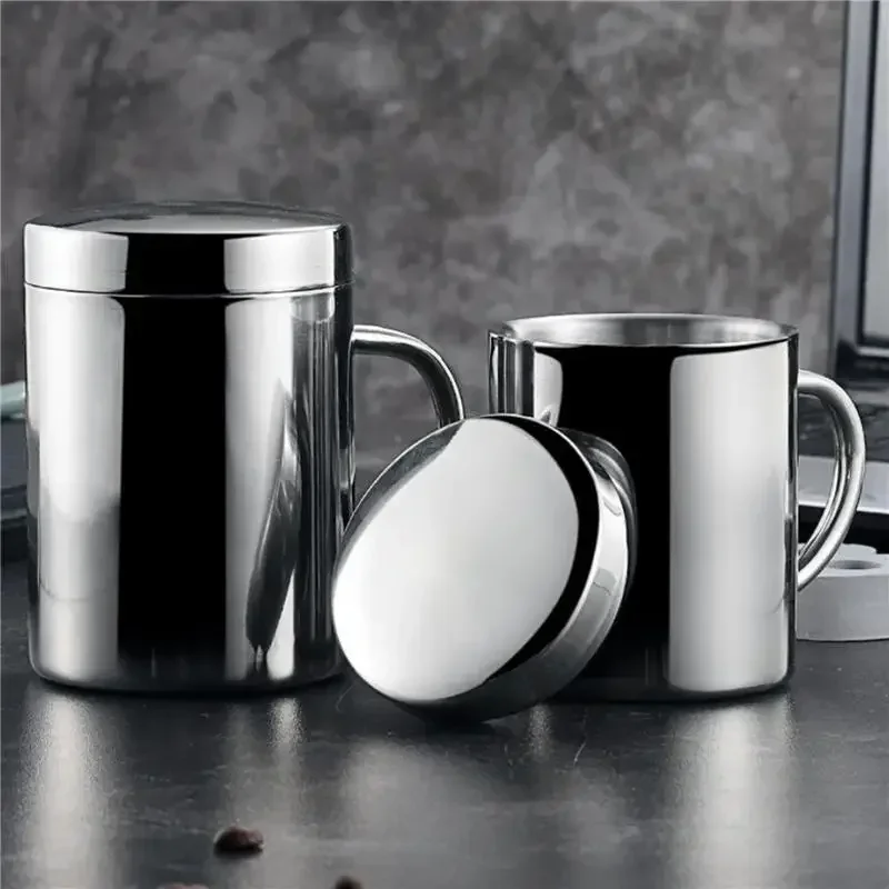 304 Stainless Steel  Cup Double Layer Anti-scalding Thermos Cup With Lip Coffee Tea Milk Beer Water Bottle Office Home Use