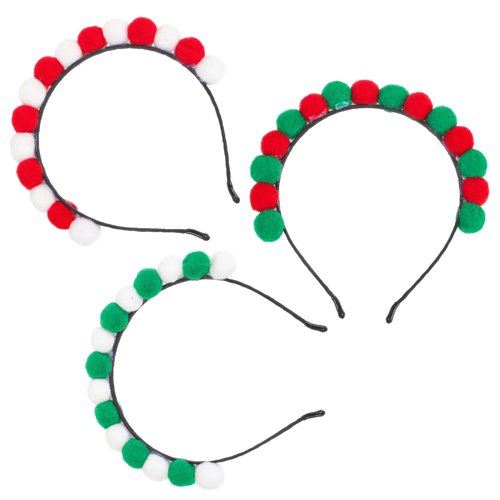 

3 Pcs Headb Fuzzy Balls Xmas Hair Hoops Red White Green Decor Accessories Gifts Cosplay Christmas Party Favors Holiday
