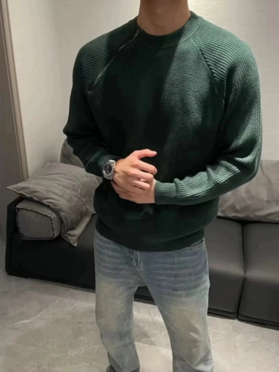 American Retro Loose Fit Zipper round Ne Knitwear Men's Autumn Winter Casual Versatile Loose Sweater Couple Sle