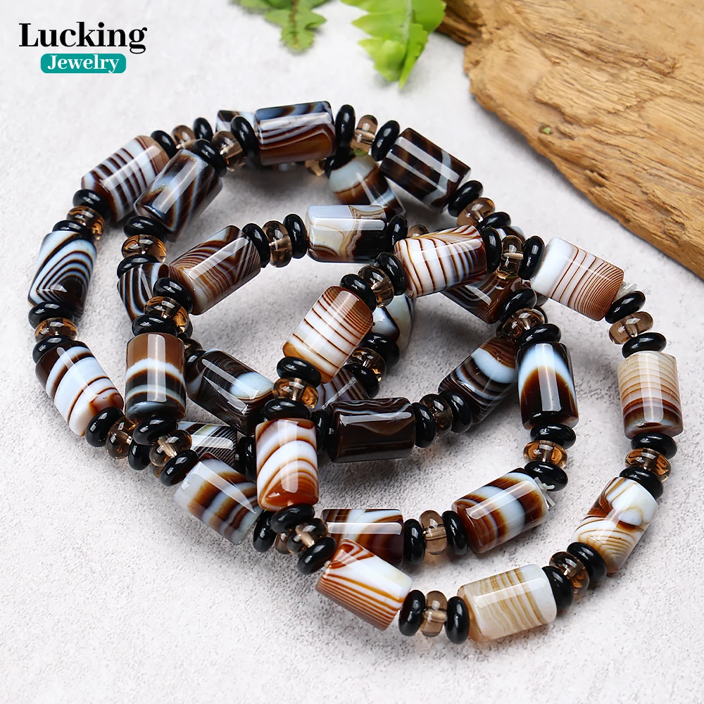 

Top Natural Stone Black Stripe Onyx Agate Bracelet for Loves Gift Or Jewelry Making DIY Bracelet Necklace