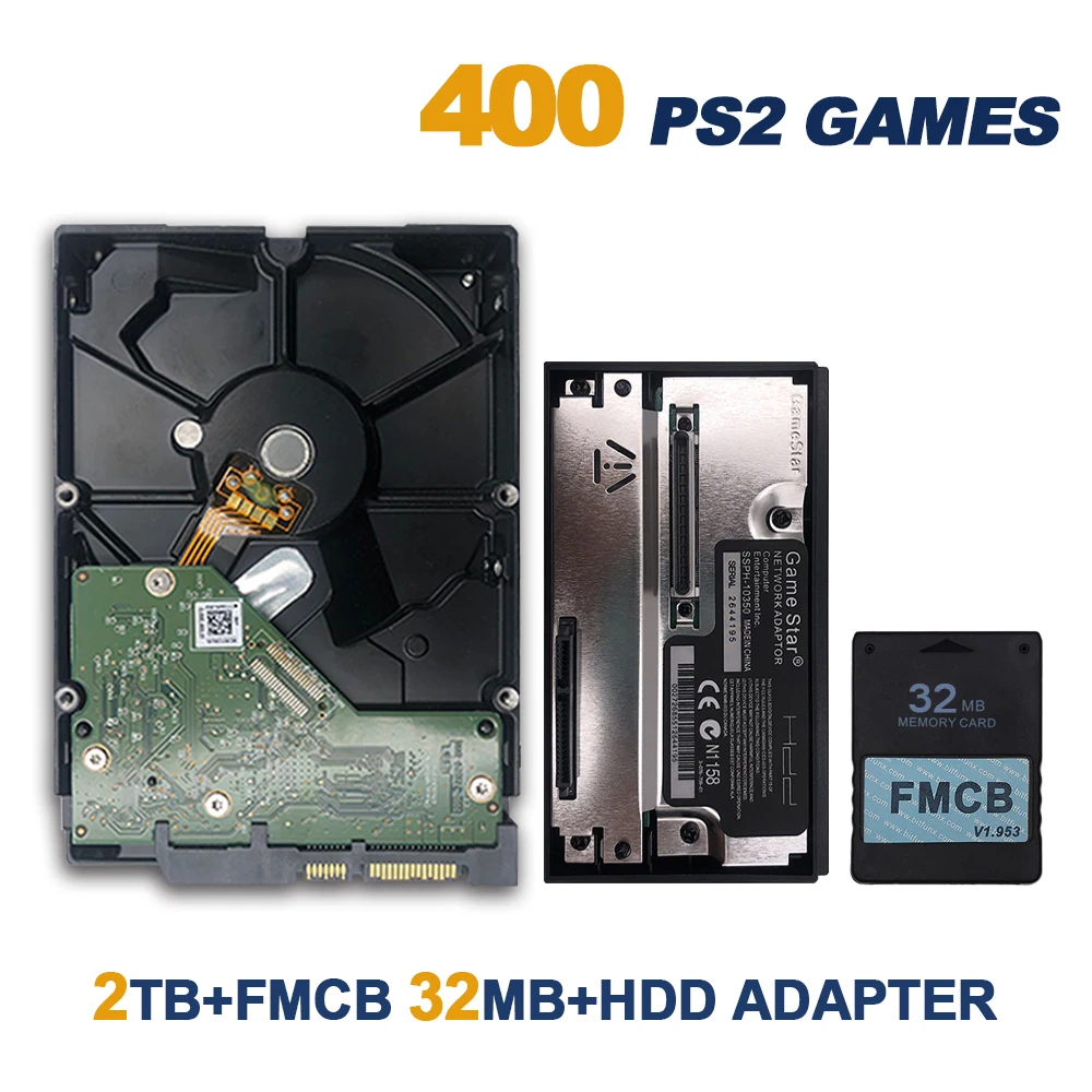 

FMCB Memory card 1.953 + Game Star SATA HDD adapter+SATA HDD Hard Disk Drive installed games for PS2 Playstation 2