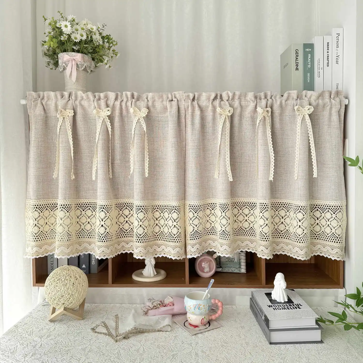 

Minimalist Bow Tie Small Window Curtain for Kitchen , Apartment Kitchen Drapes，Cafe Style Half Curtain，Affordable Linen Curtains