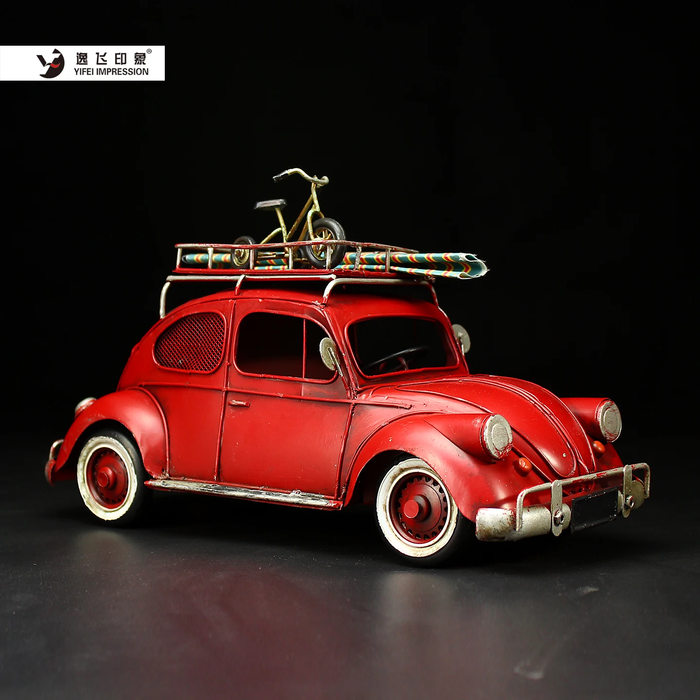 Retro Red Iron Art Vintage Beetle Camping Car Model Home Decor Children's Room Creative Picture Frame Piggy Bank Gift