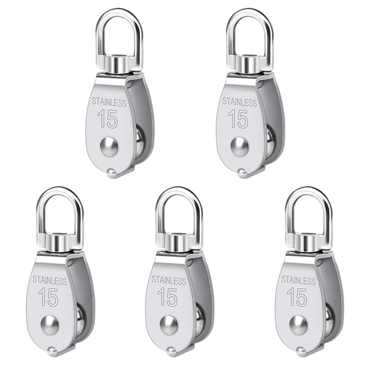 HOT Pulley 304 Stainless Steel Single Pulley Block M15 Small Heavy Duty Swivel Bearing Pulley System for Rigging,5Pack