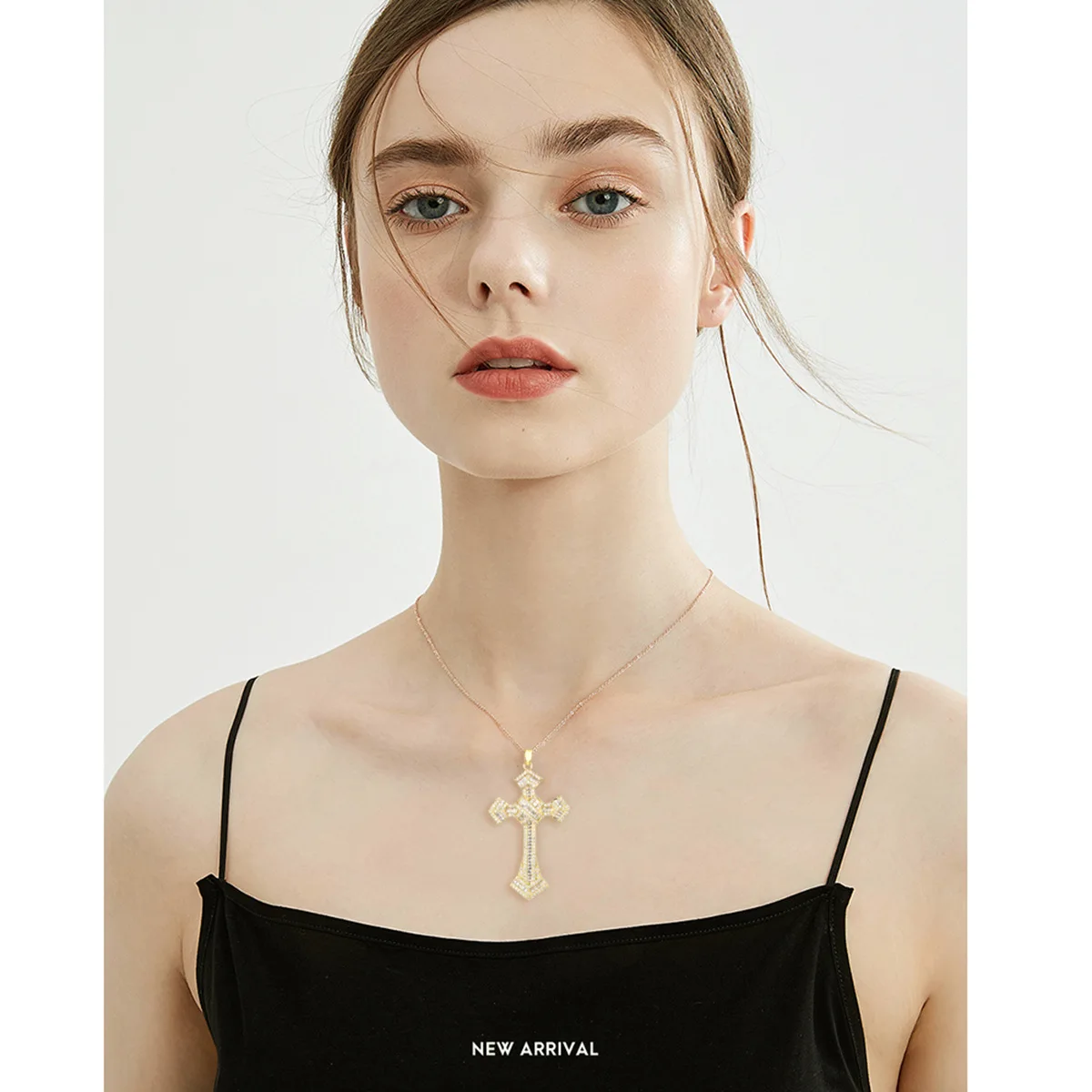 Zircon cross necklace copper inlaid zirconium heavy industry full diamond pendant jewelry hip hop accessories personality trendy