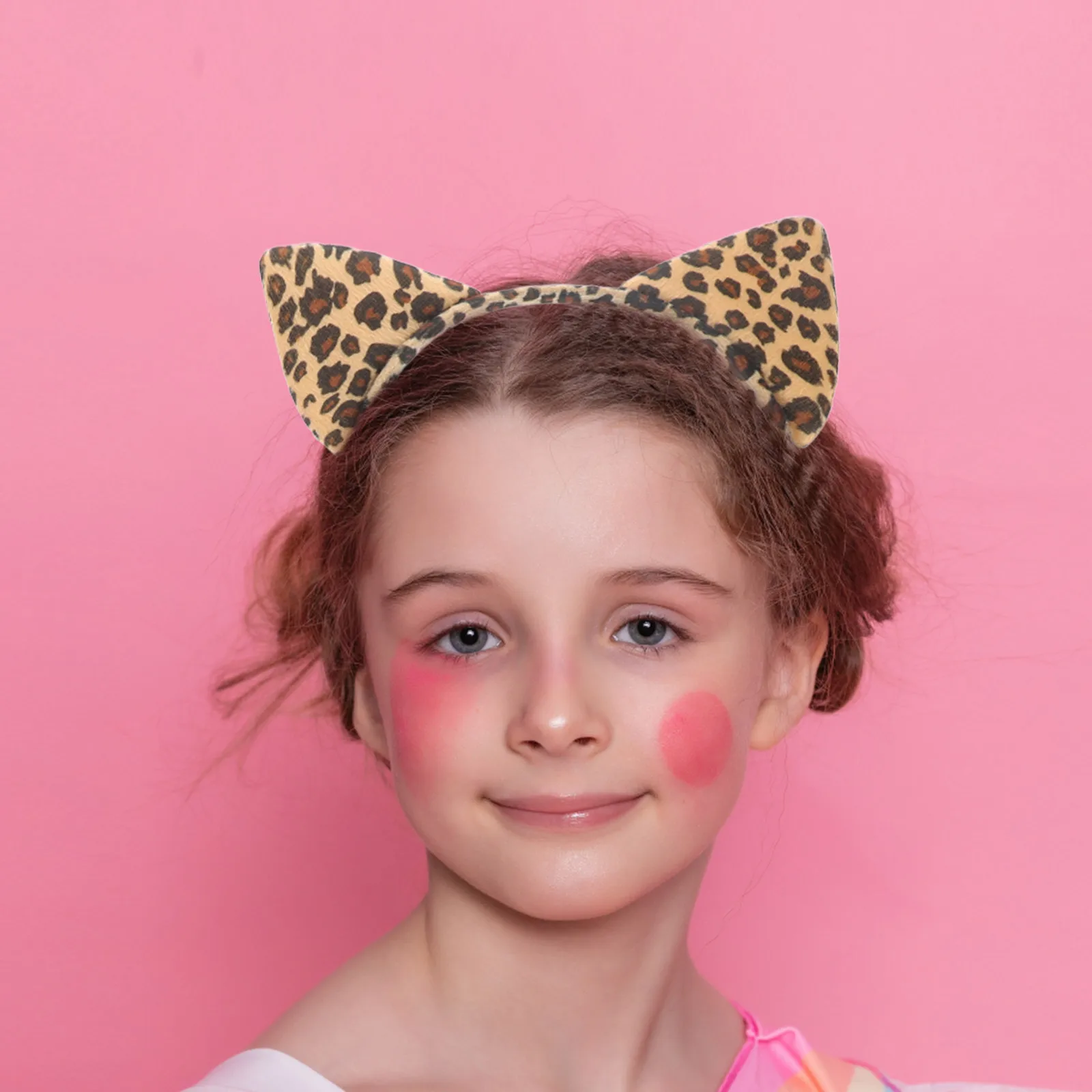 3Pcs Kids Animal Ears Headband Ears Bow Ties Tail Set Party Cosplay Costume Cosplay Fluffy Plush Hairband (Yellow Leopard Print) image 2