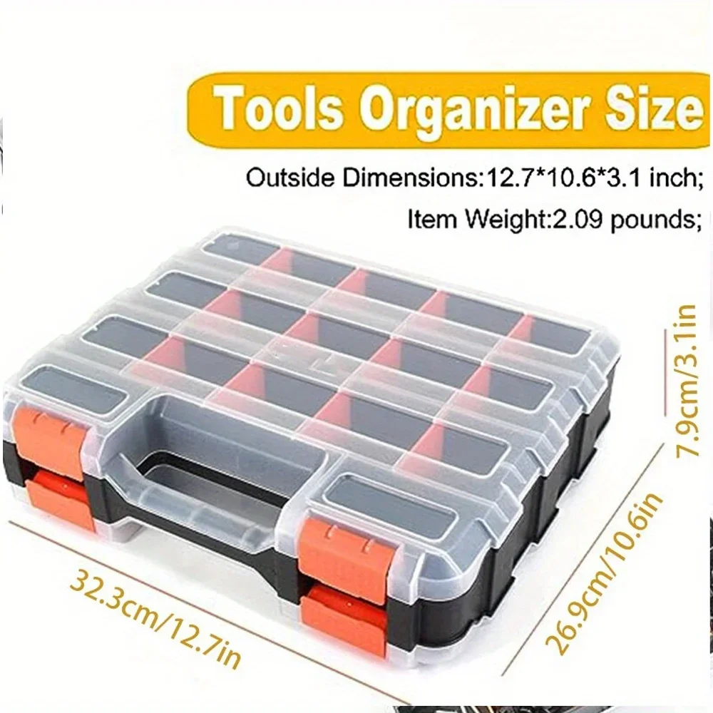 Double Side Tools Organizer Customizable Removable 34-Compartment Hardware Box Storage Excellent for Screws Nuts Small Parts