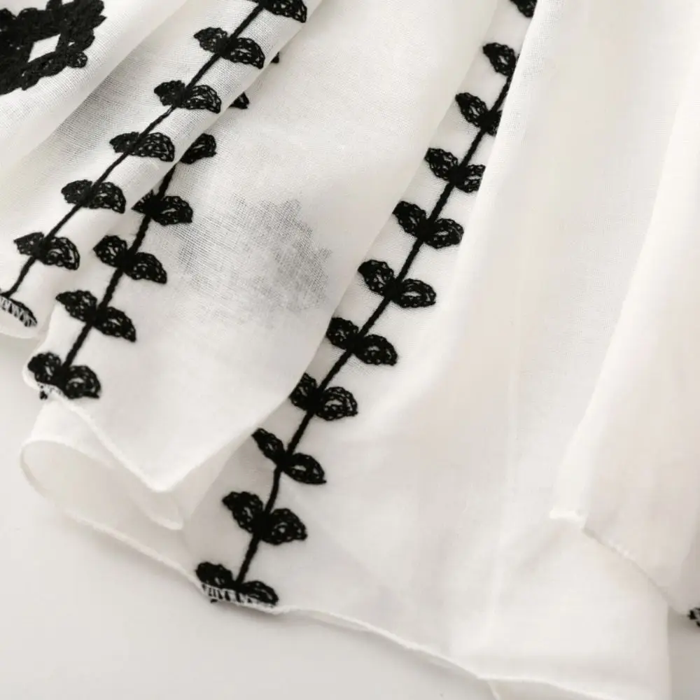 

Simple Long Embroidery Flower Scarf Large Bohemian Ethnic Style Wrap Cotton Yarn Floral Hijab Scarf Accessories