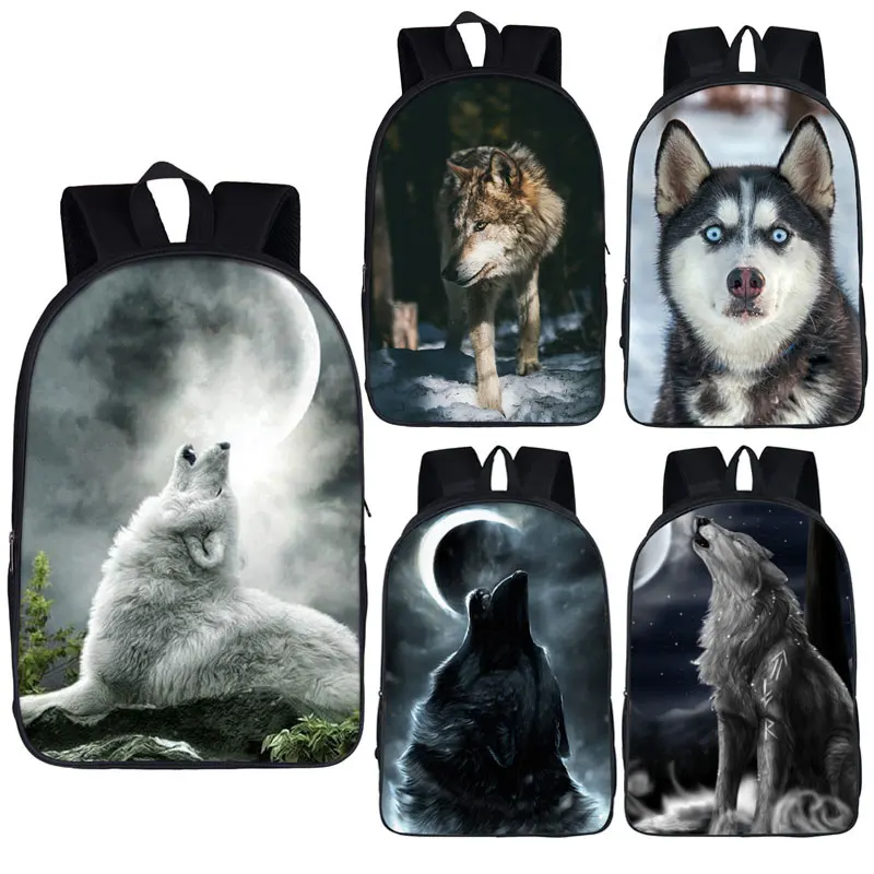 

Wolf / Husky Dog Print Backpack Men Women Casual Rucksack Children School Bags for Teenager Girls Boys Daypack Student Book Bag