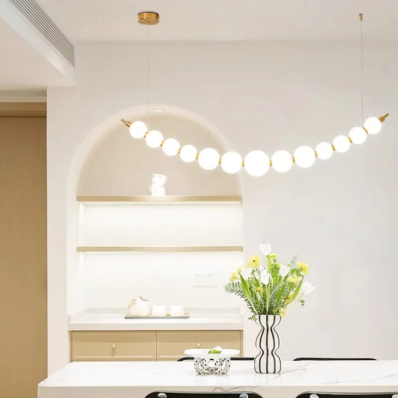 Imagem -03 - Acrílico Led Lustres com Pérola Bola Pingente Lustre Nórdico para Jantar Sala de Estar Quarto Colar Lâmpada Anel Branco