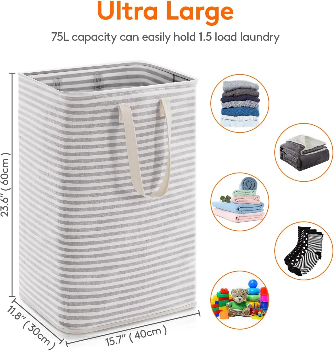 2 Pack 75L Laundry Hamper Large Collapsible Laundry Baskets Freestanding Waterproof Clothes Hamper in Laundry Room Bedroom