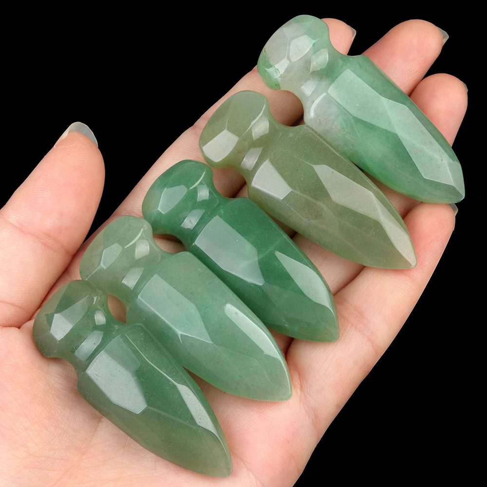 Natural Stone Pendant Sword Shape NO Hole Natural Rose Quartz Amethysts Pendant for Making DIY Bracelet Necklace Accessories