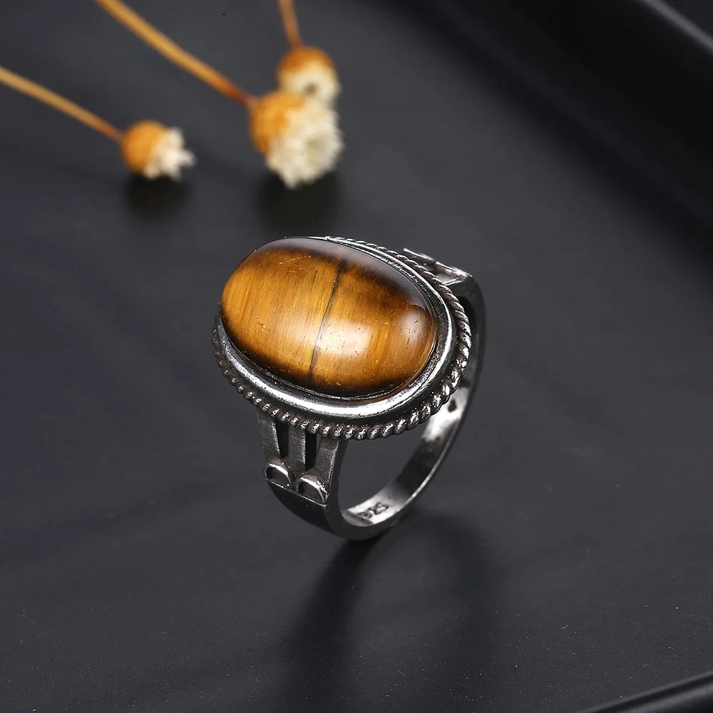 

High Quality Big 11x17MM Natural Tiger Eye Ring for Women 925 Sterling Silver Fine Jewelry Party Wedding Anniversary Gift
