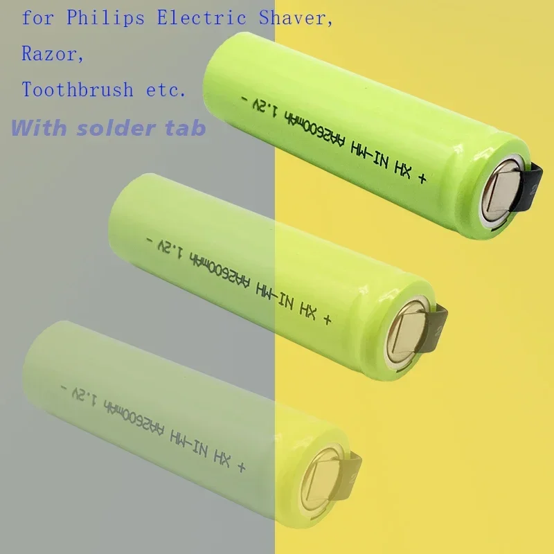 2024 1.2V AA rechargeable battery, 2600mah, NI-MH battery, with solder pads, suitable for Philips electric shavers, razors, etc